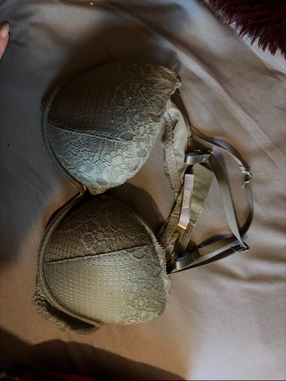 aerie Lace-Trim T-Shirt Bra in Olive Green